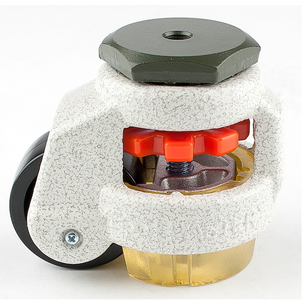 Leveling Caster, 42 mm Nylon Wheel, M8x1.25P Stem, Swivel, 60 kg Cap, PU Foot Pad, Ivory